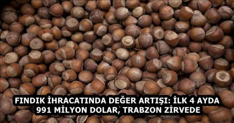 FINDIK İHRACATINDA DEĞER ARTIŞI: İLK 4 AYDA 991 MİLYON DOLAR, TRABZON ZİRVEDE