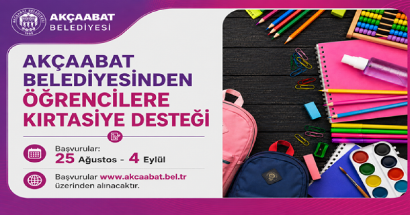 AKÇAABAT BELEDİYESİNDEN ÖĞRENCİLERE KIRTASİYE DESTEĞİ