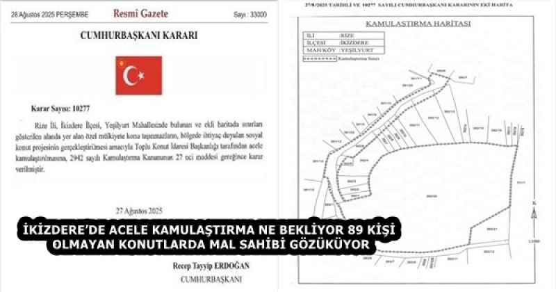 İKİZDERE’DE ACELE KAMULAŞTIRMA NE BEKLİYOR 89 KİŞİ OLMAYAN KONUTLARDA MAL SAHİBİ GÖZÜKÜYOR