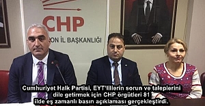Cumhuriyet Halk Partisi, EYT’lilierin sorun ve taleplerini dile getirmek için CHP örgütleri 81 ilde eş zamanlı basın açıklaması gerçekleştirdi.