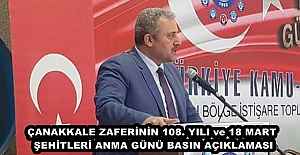 ÇANAKKALE ZAFERİNİN 108. YILI ve 18 MART ŞEHİTLERİ ANMA GÜNÜ BASIN AÇIKLAMASI