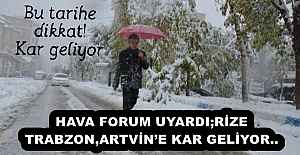HAVA FORUM UYARDI;RİZE,TRABZON,ARTVİN’E KAR GELİYOR..