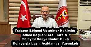 Trabzon Bölgesi Veteriner Hekimler odası Başkanı Erol  SAYIN 28 Eylül Dünya Kuduz Günü Dolaysıyla basın Açıklaması Yayımladı