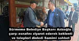 Sürmeme Belediye Başkanı Azizoğlu çarşı esnafını ziyaret ederek beklenti ve talepleri dinledi Samimi sohbet
