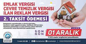 ORTAHİSAR BELEDİYESİ’NDEN VERGİ HATIRLATMASI: SON GÜN 1 ARALIK  