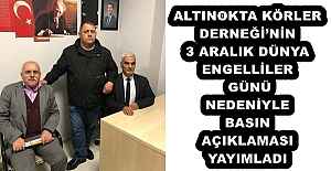 ALTINOKTA KÖRLER DERNEĞİ’NİN  3 ARALIK DÜNYA ENGELLİLER GÜNÜ NEDENİYLE BASIN AÇIKLAMASI YAYIMLADI