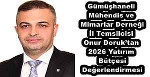 Gümüşhaneli Mühendis ve Mimarlar Derneği İl Temsilcisi Onur Doruk’tan 2026 Yatırım Bütçesi Değerlendirmesi