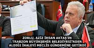 ZORLU, AZİZ İHSAN AKTAŞ’IN TRABZON BÜYÜKŞEHİR BELEDİYESİ’NDEN ALDIĞI İHALEYİ MECLİS GÜNDEMİNE GETİRDİ