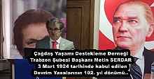 Çağdaş Yaşamı Destekleme Derneği Trabzon Şubesi Başkanı Metin SERDAR  3 Mart 1924 tarihinde kabul edilen Devrim Yasalarının 102. yıl dönümü..