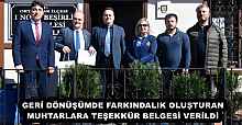 GERİ DÖNÜŞÜMDE FARKINDALIK OLUŞTURAN MUHTARLARA TEŞEKKÜR BELGESİ VERİLDİ